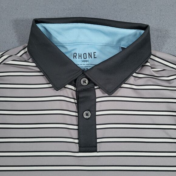 Rhone Mens Commuter Polo Shirt Small Gray Striped Short Sleeve Golf Performance - Picture 1 of 11